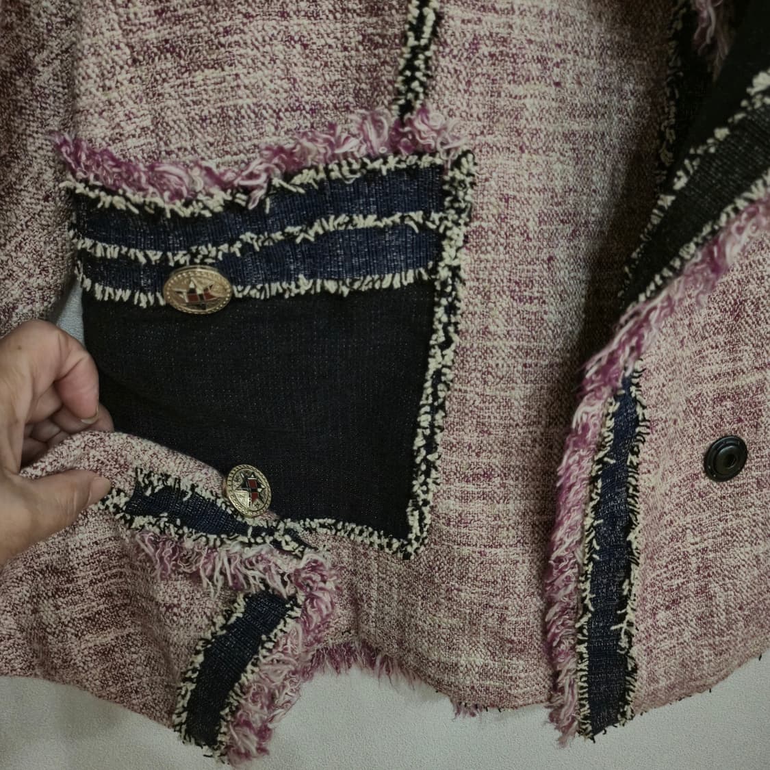 TIME 핑크 트위드 데님 배색 자켓 88-98-165 상품이미지4