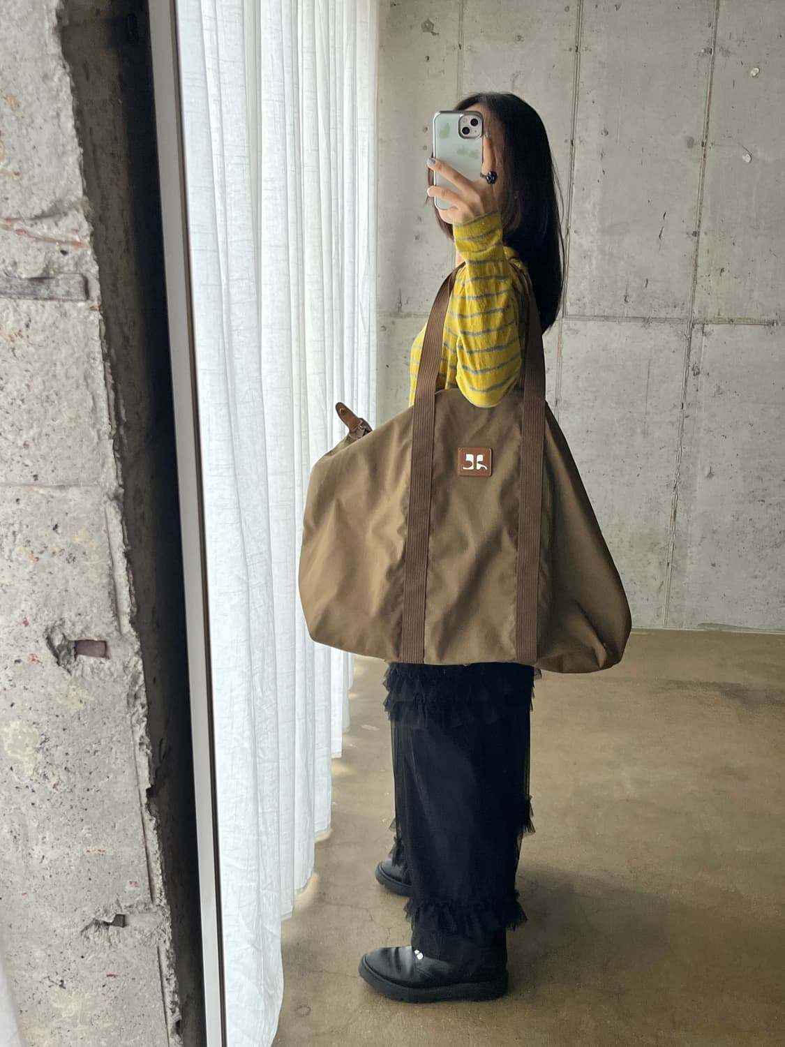 90s Courreges 꾸레쥬 코튼 쇼퍼백 카멜 상품이미지8