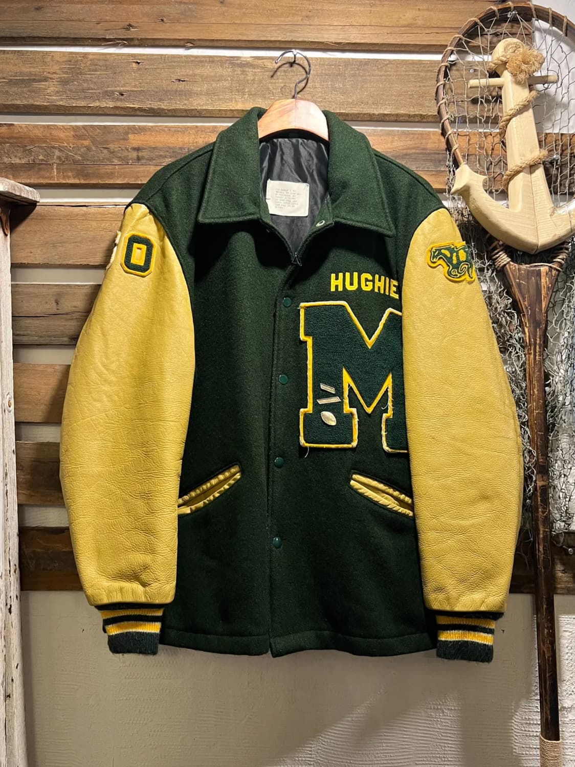 [L]Made in USA HUGHIE M 그린 바시티 자켓 상품이미지1