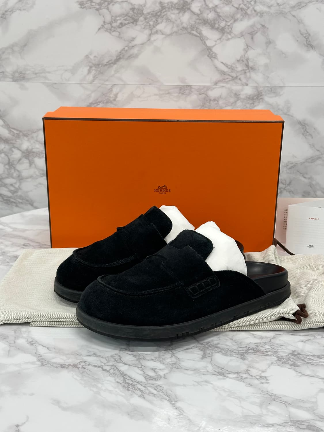 [풀구성] 에르메스 고 뮬 스웨이드 블랙 상품이미지4