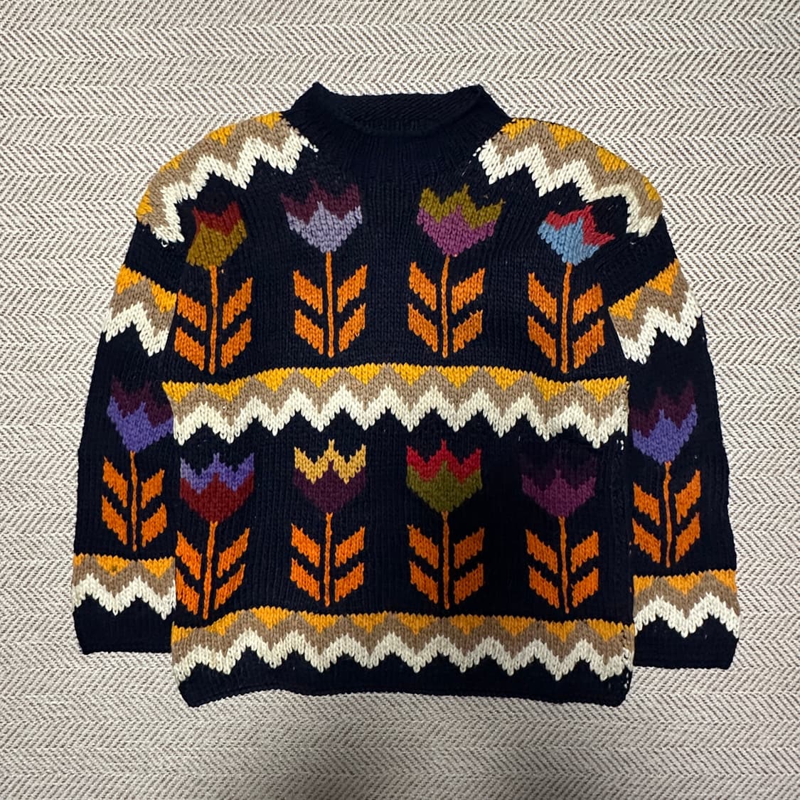 VINTAGE hand knit heavy wool knitsweater 상품이미지1