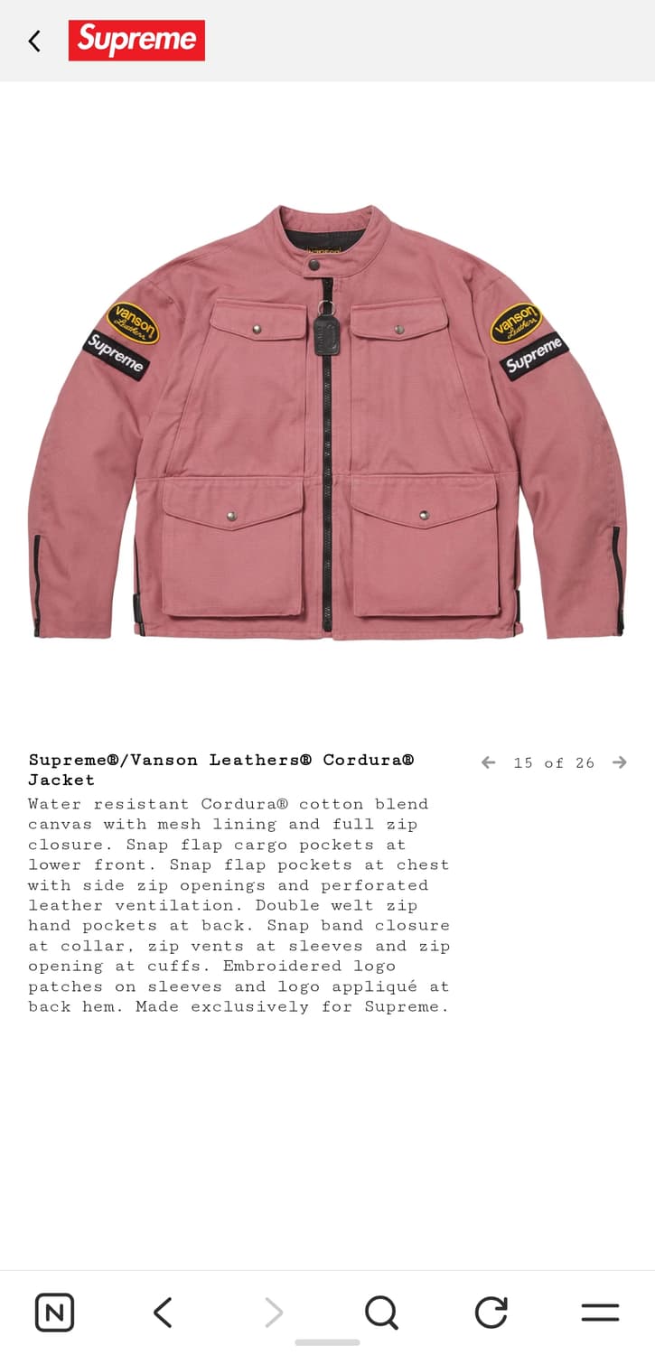 [XXL] 슈프림 밴슨레더스 코듀라 자켓 핑크 상품이미지3