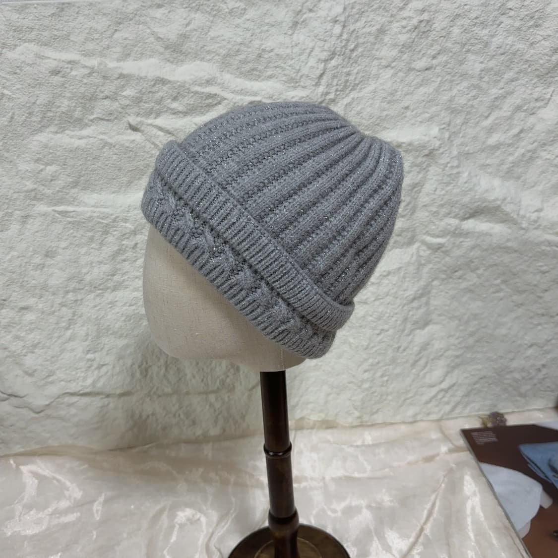 빈티지 그레이 니트 토끼털 모자 상품이미지2