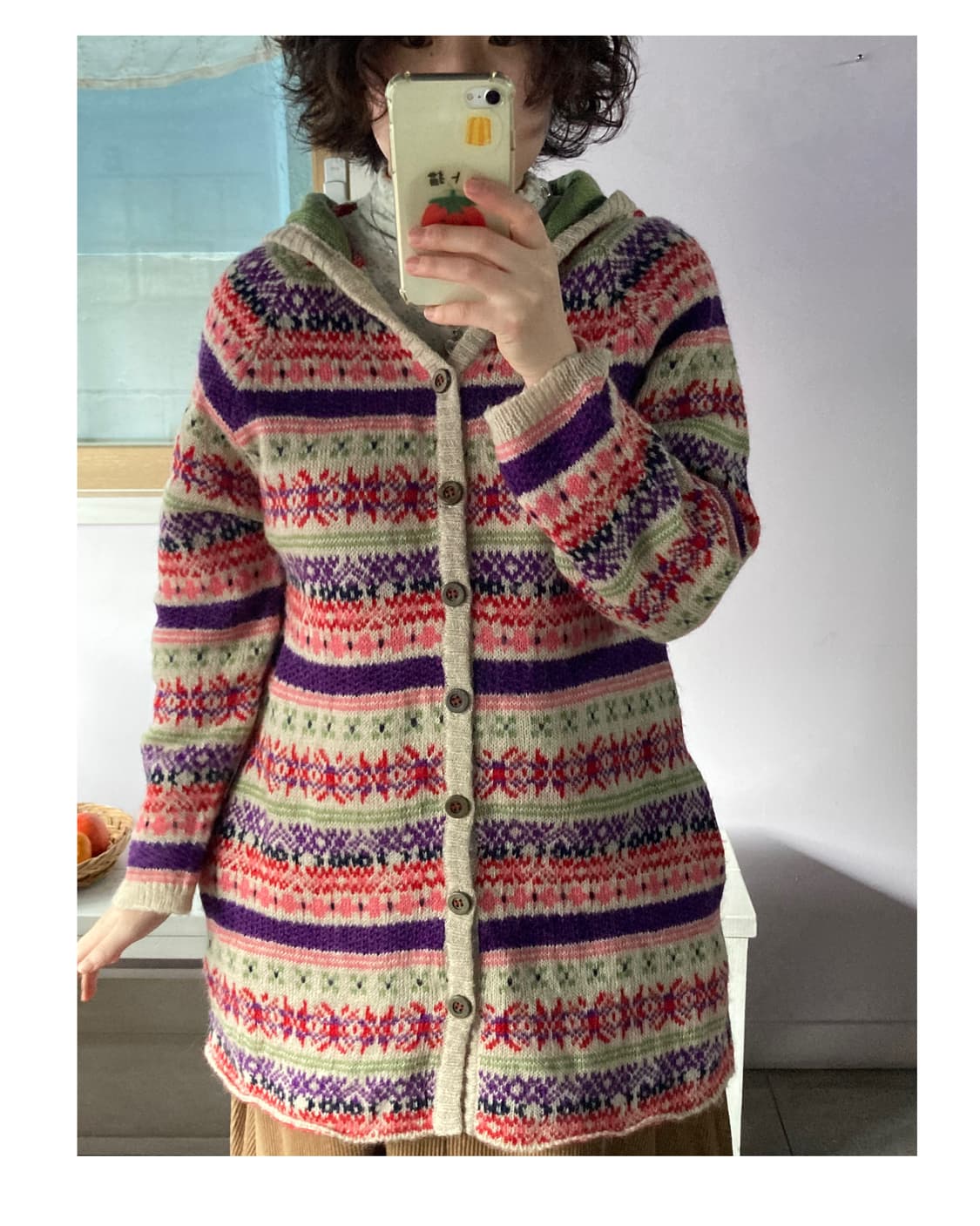 큐브슈가 빈티지패턴 후드 가디건 상품이미지1