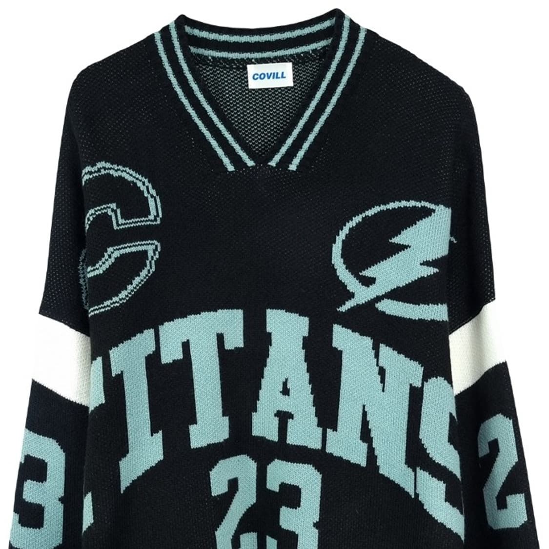 [빈티지] 럭비 그래픽 오버핏 니트 블랙 M18503 상품이미지4