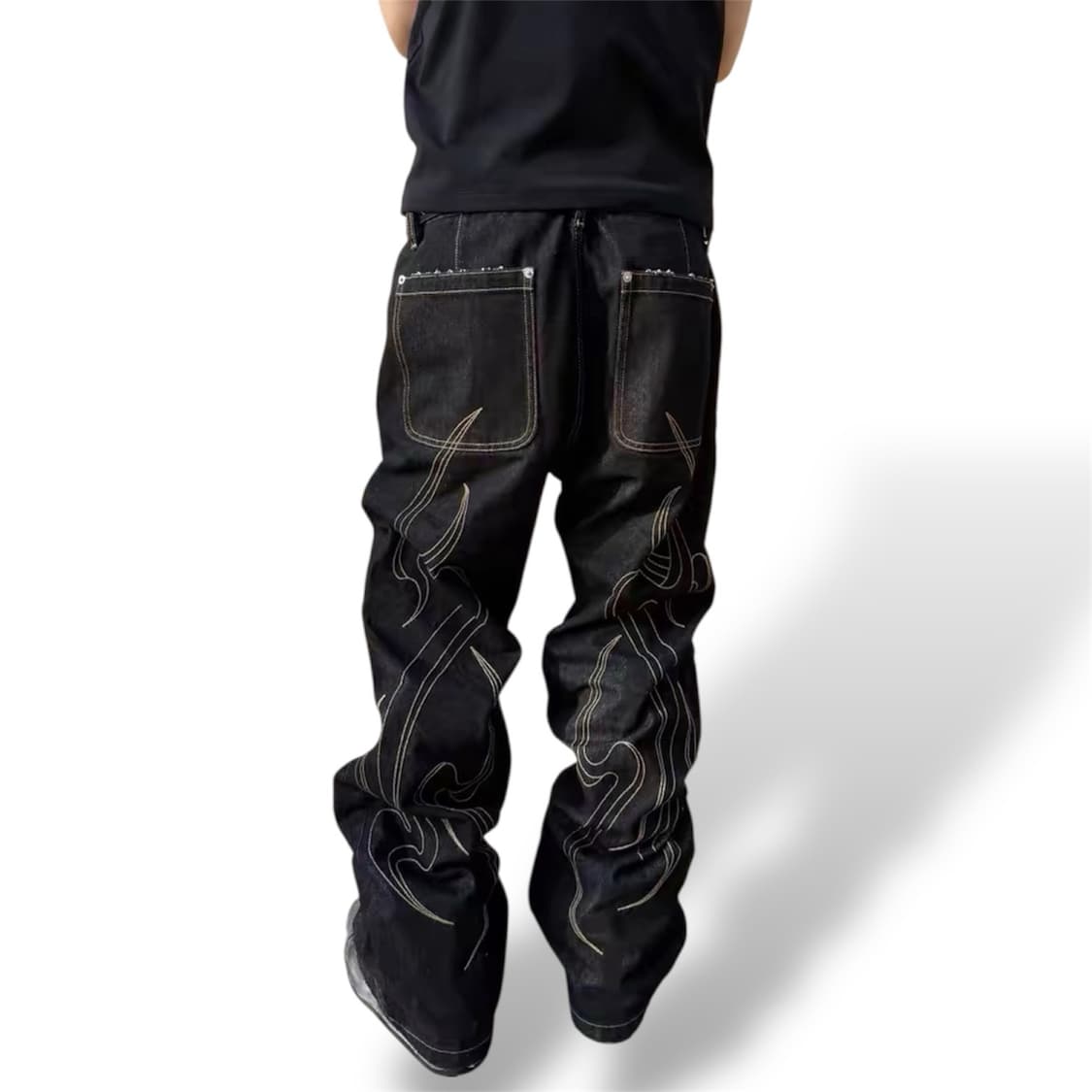 백 스티치라인 데님 주름 팬츠 상품이미지1