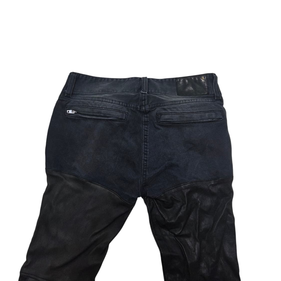 R13 Italy 블랙 데님 가죽 팬츠 스키니 바이커 상품이미지6