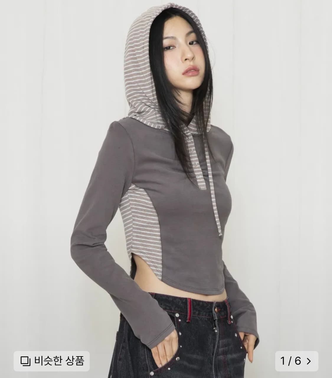 루나키후 셔링 스트라이프 배색 후드  상품이미지1