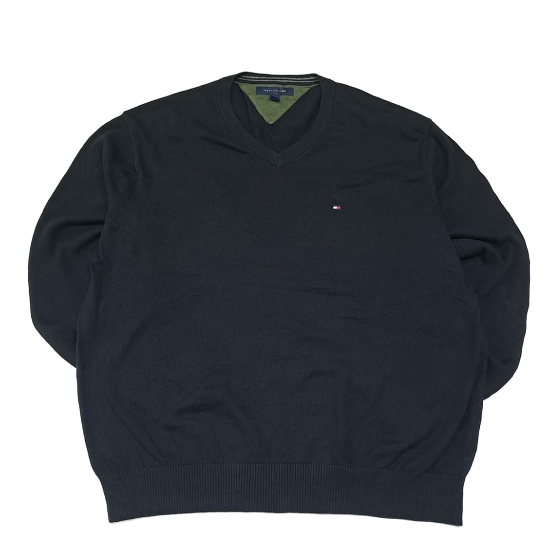 CL783 2XL 타미힐피거 코튼 브이넥 블랙 니트 스웨터 상품이미지1