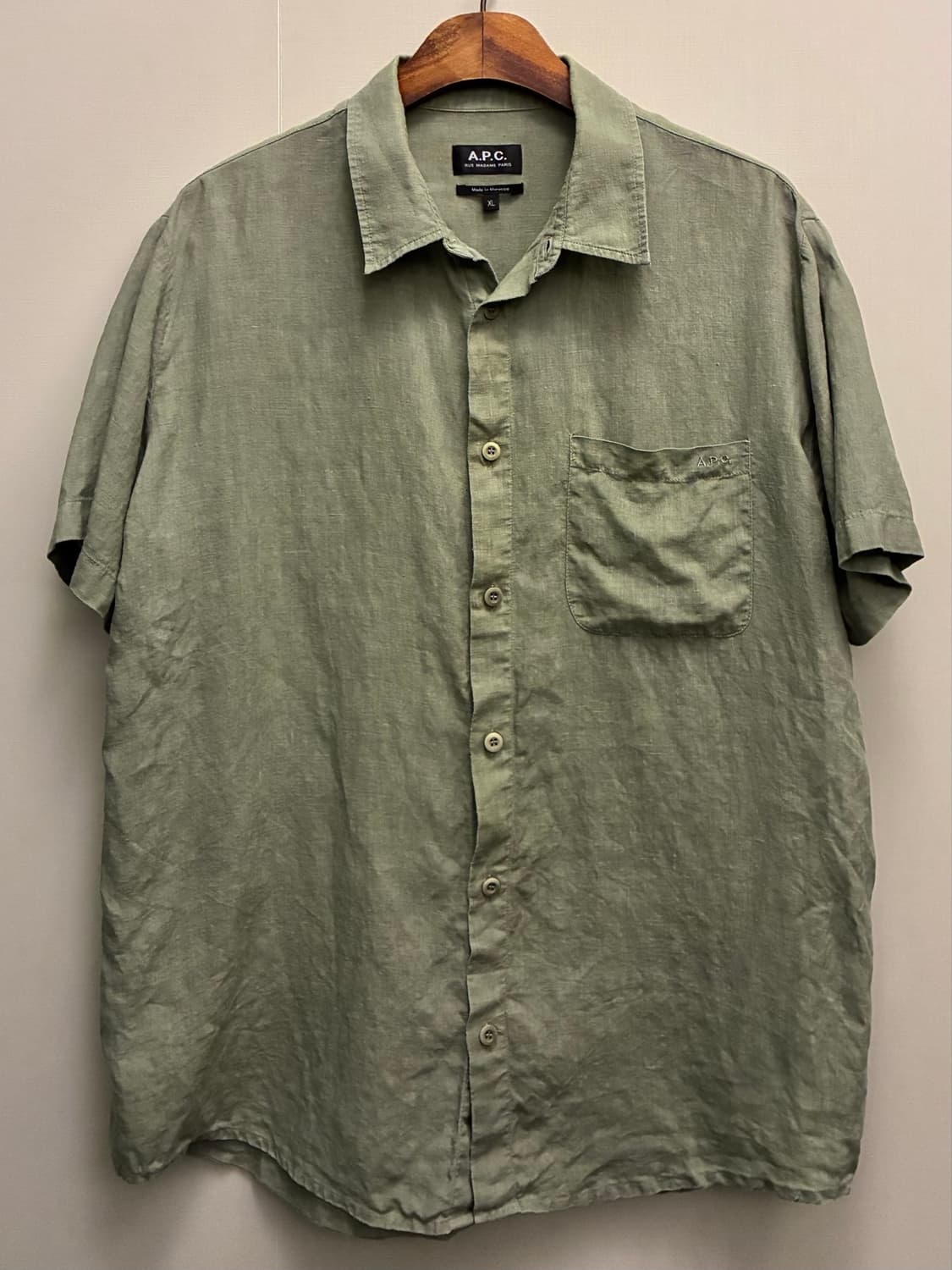(L~XL)APC 아페쎄 리넨 포켓 릴렉스 반팔셔츠 올리브 상품이미지1