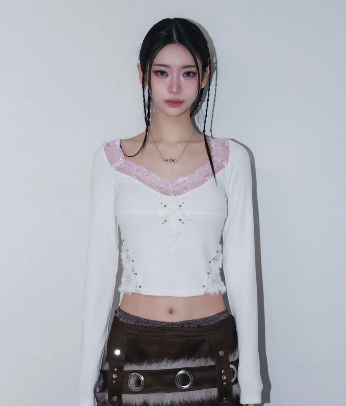 체리퀴리 cross patch lace sleeve - ivory 상품이미지1