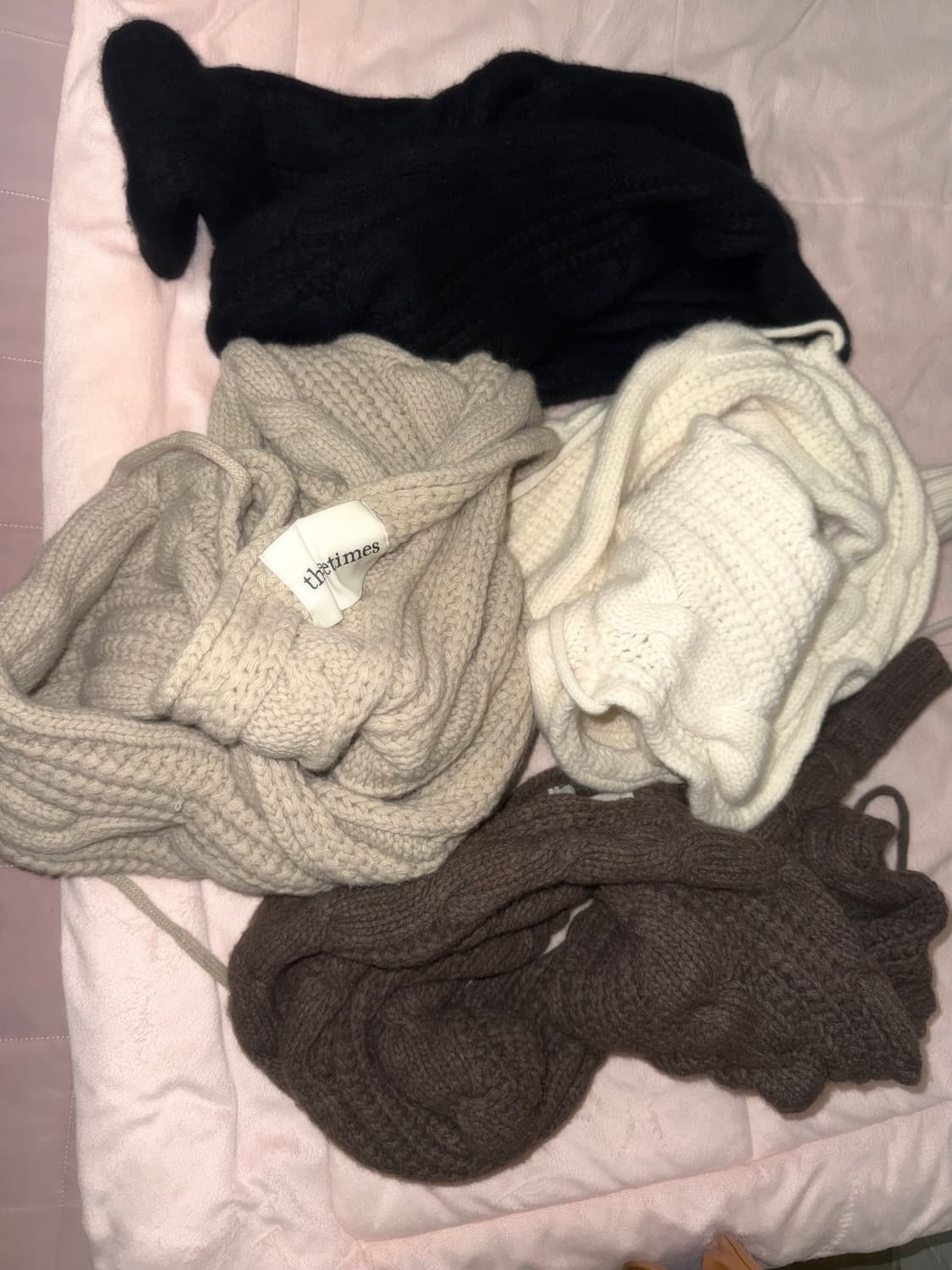 쓰리타임즈 케이블볼레로 22FW 화이트베이지코코아블랙 엔젤넘버555 상품이미지3