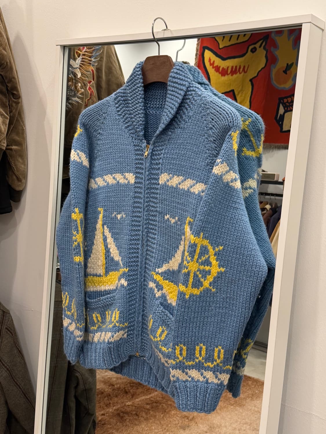 70s Vtg 빈티지 헤비울 코위찬 니트 집업 상품이미지1