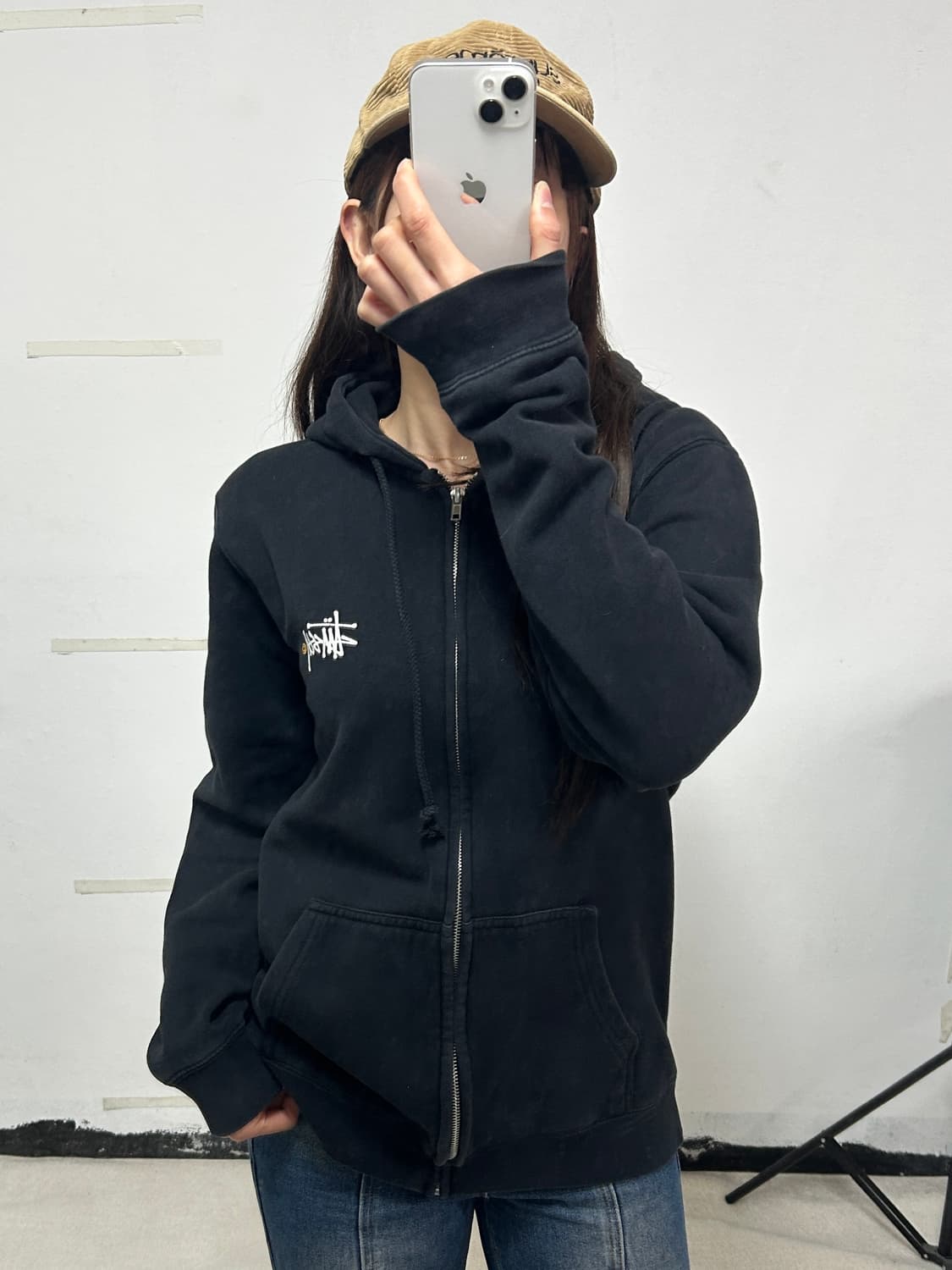 00's 스투시 스탁로고 베이직 후드집업 블랙 상품이미지1