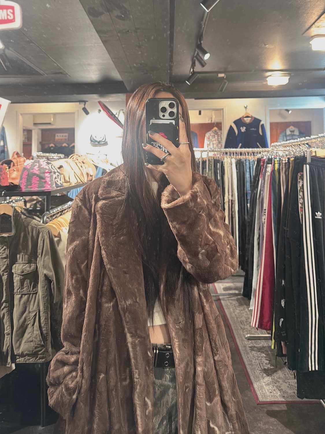 badee 배디 브라운 패턴 롱 퍼 코트 자켓 M 상품이미지7