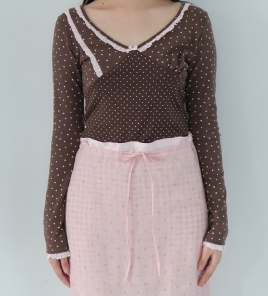 샤키리 STARRY LACE TOP BROWN 상품이미지1