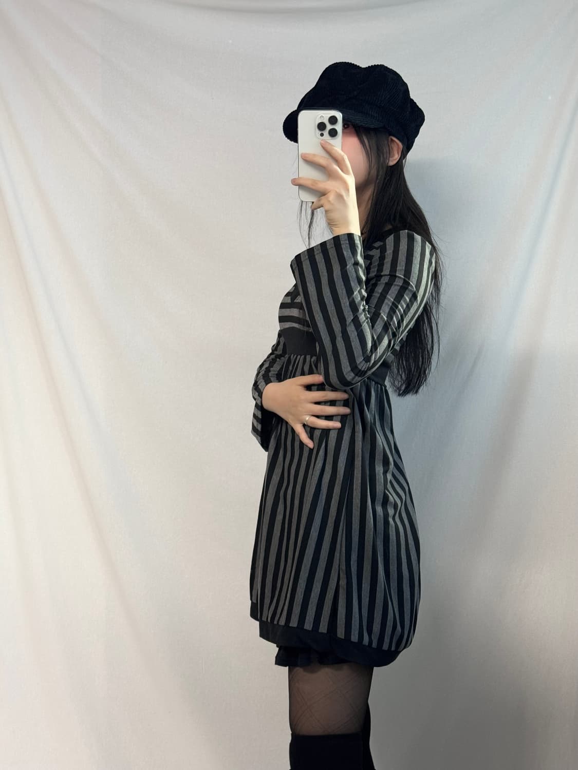 스컬 케이프 가디건 스트라이프 원피스 뉴스보이캡 3pcs SET 상품이미지9