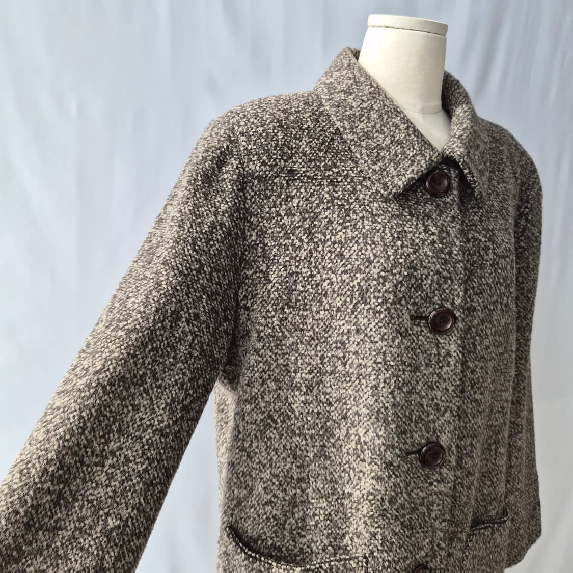 CINAMON 울100% 브라운믹스 부클 하프코트 상품이미지6