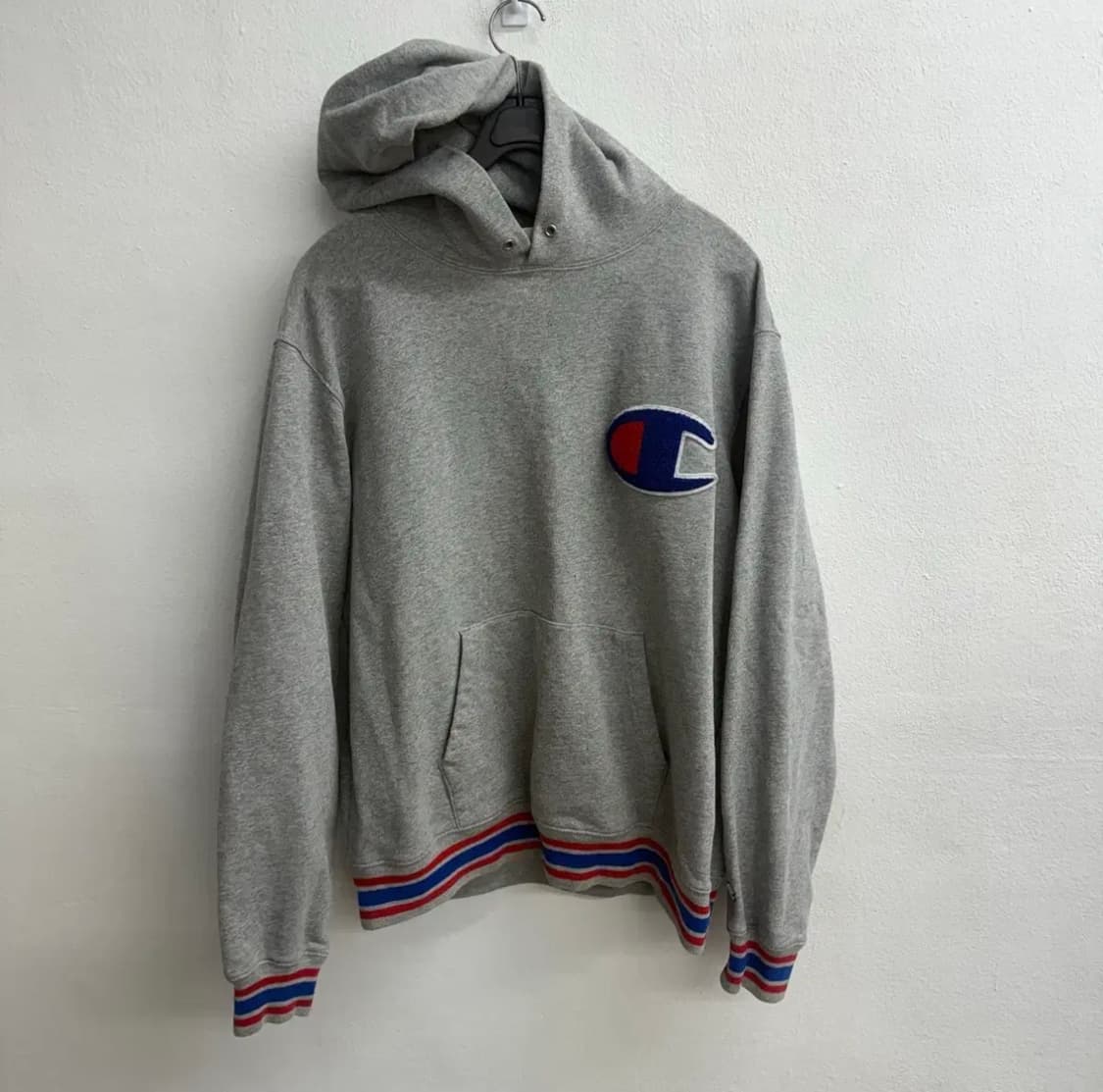 챔피온 올드스쿨 배색 부클패치 그레이 후드티 XL 상품이미지1