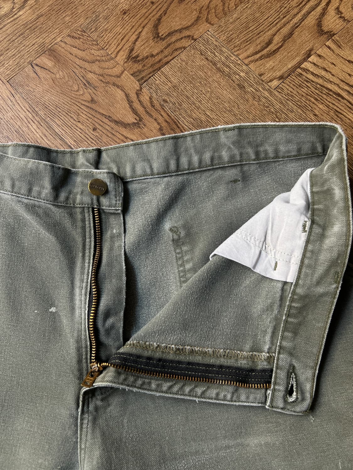 [38]칼하트 USA 모스그린 싱글니 빈티지 워싱 워크팬츠 상품이미지3