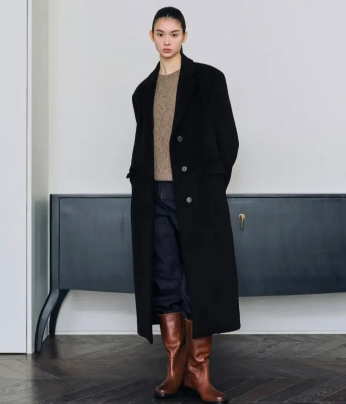 무신사 스탠다드 우먼즈 캐시미어 블렌드 오버 숄더 싱글 코트 S 상품이미지7