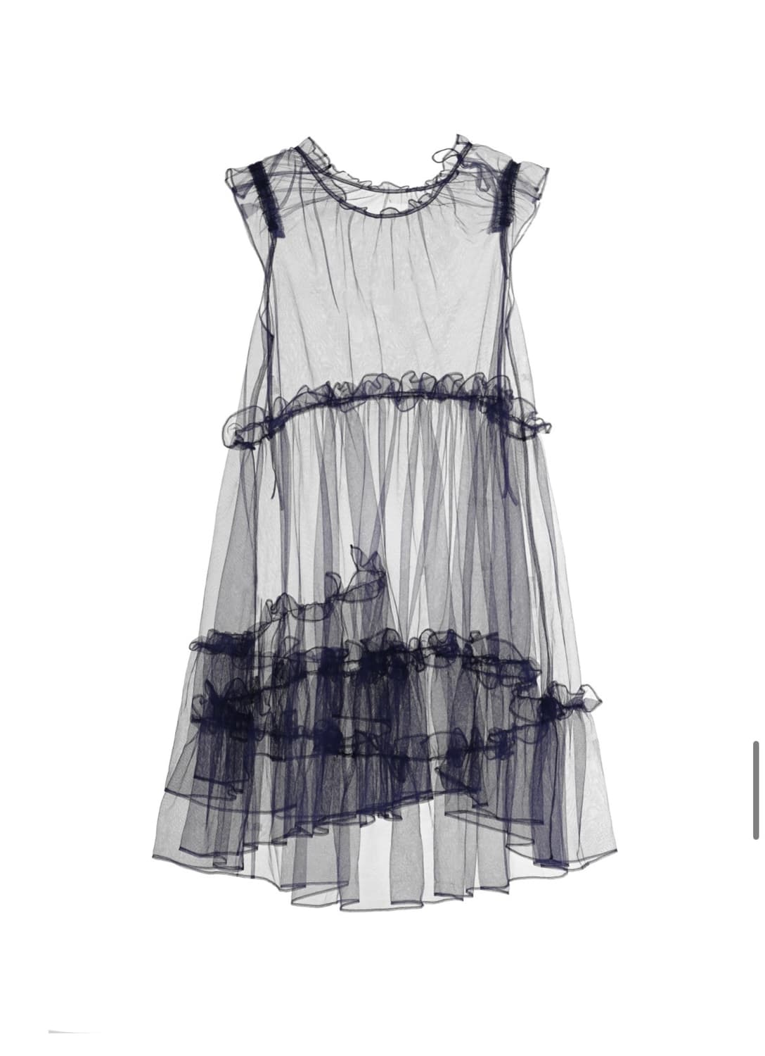 Mesh ribbon ruffle dress(navy) 상품이미지1