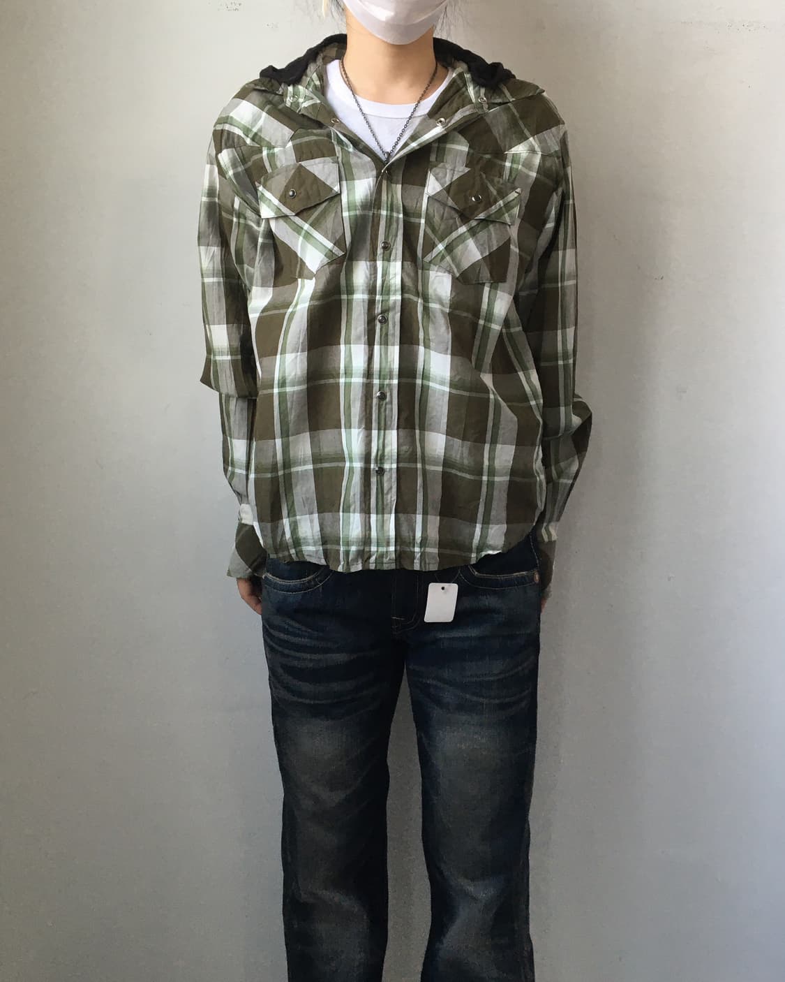 Hood layered check pattern shirt 상품이미지1