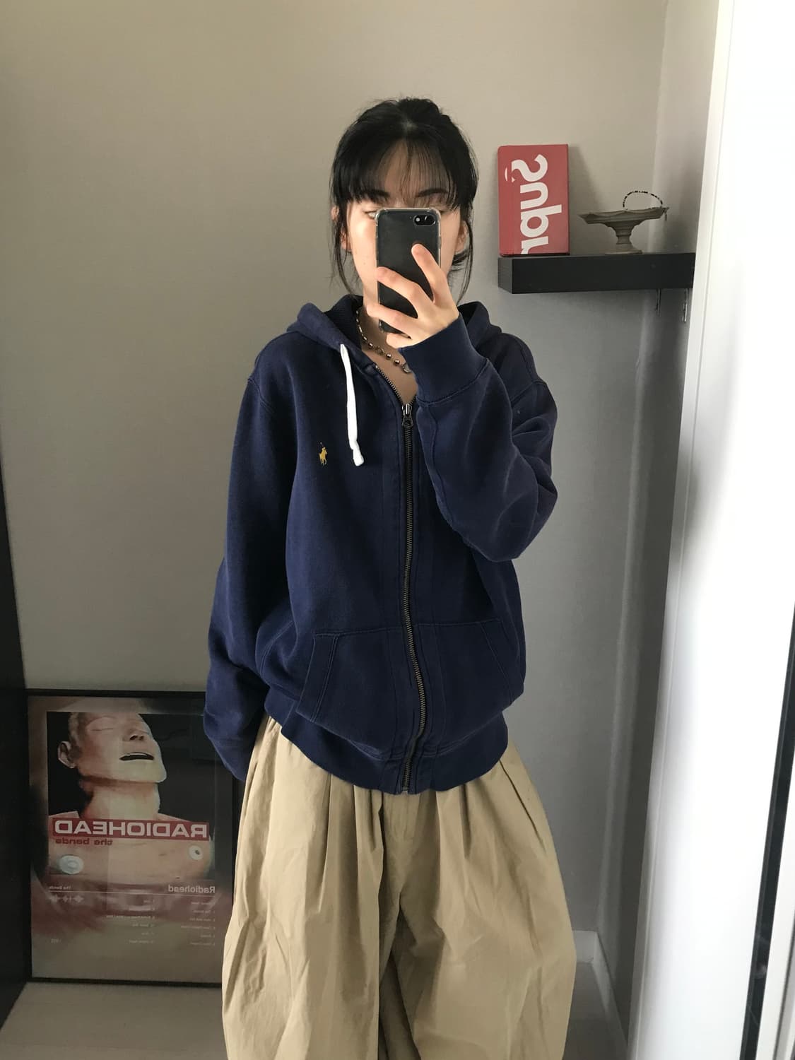 폴로 랄프로렌 포니 로고 헤비 써멀 네이비 후드집업 상품이미지3