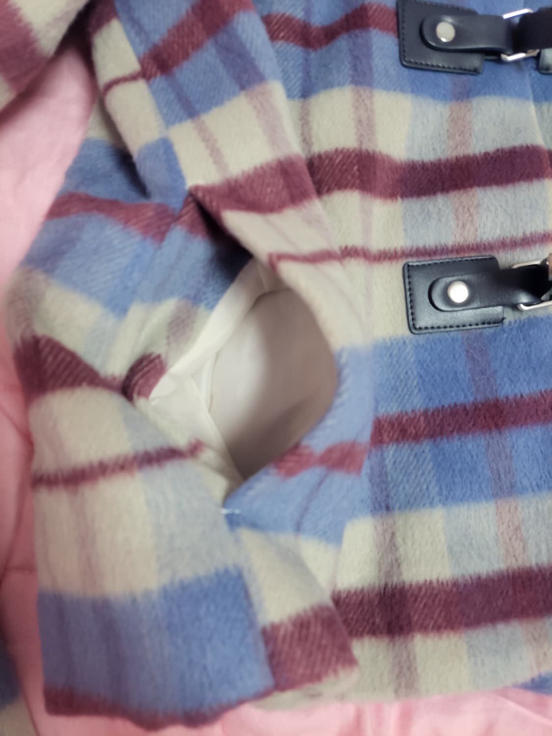 급처상태좋음!액시즈팜 세일러카라 레이스 체크 더플 코트 자켓 리즈리사st 상품이미지7