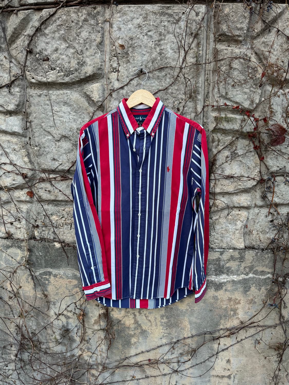 폴로 랄프로렌 빈티지 네이비 레드 스트라이프 포인트 셔츠 m 상품이미지1