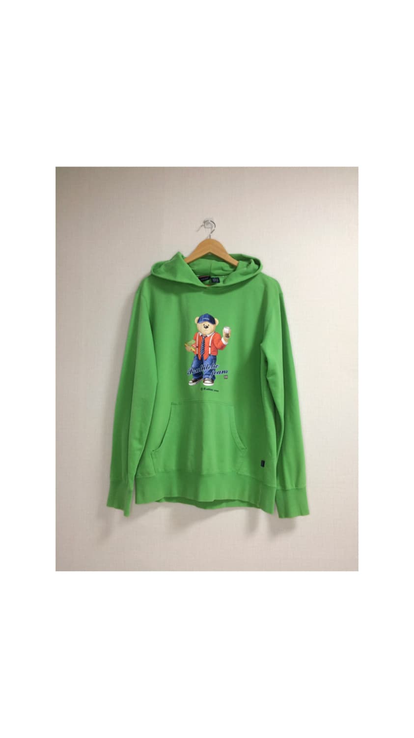 빈티지 곰돌이 프린팅 그린 후드집업 상품이미지1