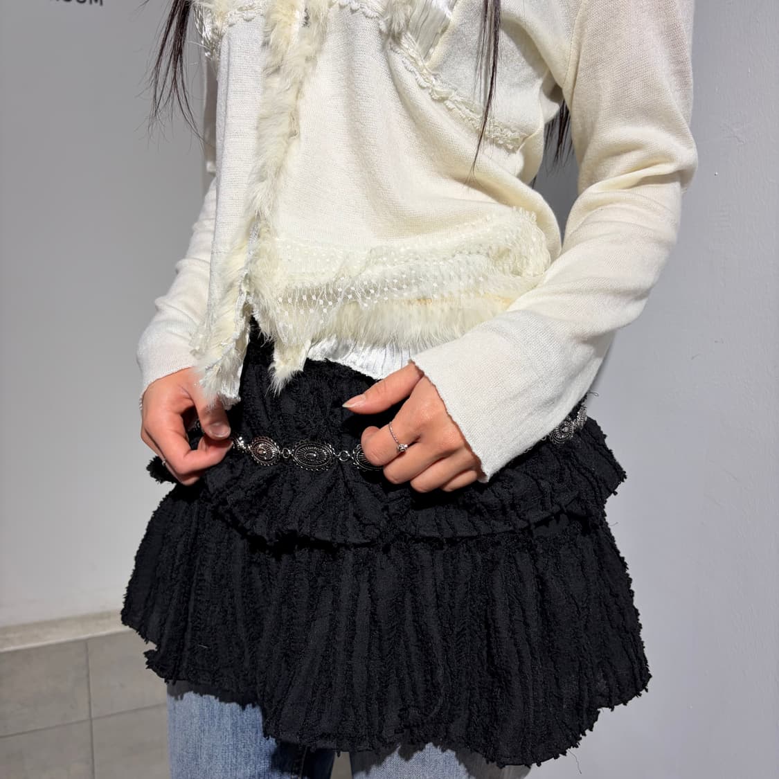 La Petite Marais 퍼 레이스 모리걸 니트 가디건 상품이미지2