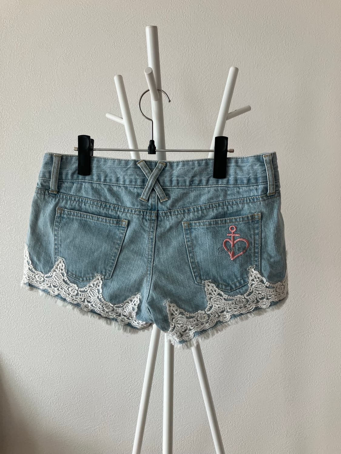 밑단 레이스 데님 핫팬츠 숏팬츠 상품이미지3
