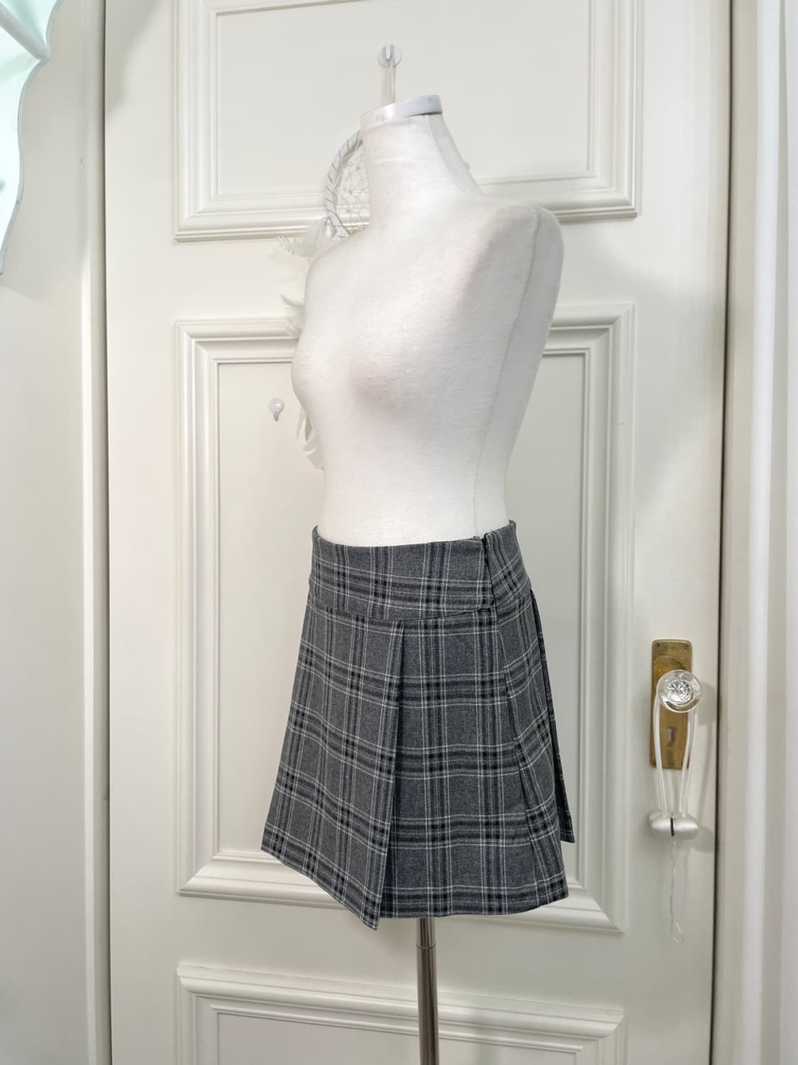 gray check pleats mini skirt(size-M) 상품이미지2