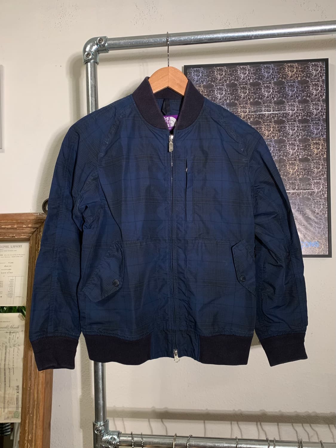 노스페이스 퍼플라벨 블루 체크 패턴 블르종 ma1 자켓 상품이미지1