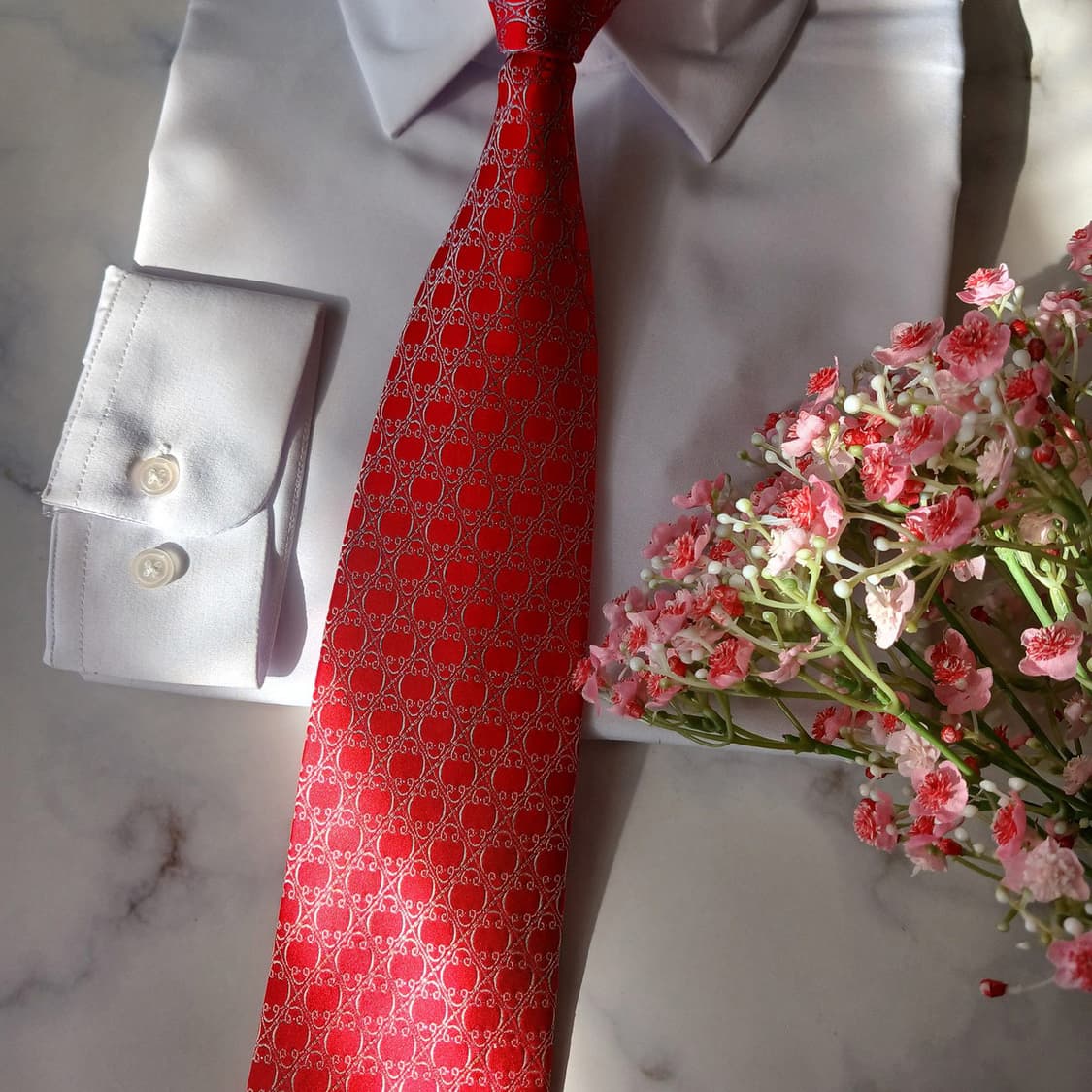 아쿠아스큐텀 실크 레드 패턴 넥타이 9cm A등급 A19661 상품이미지6
