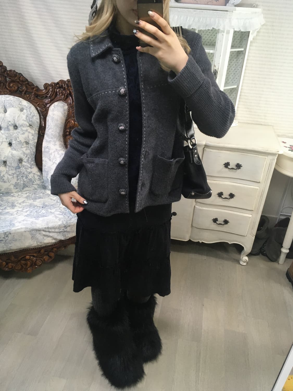 일본빈티지 차콜 울 니트 자켓 상품이미지6