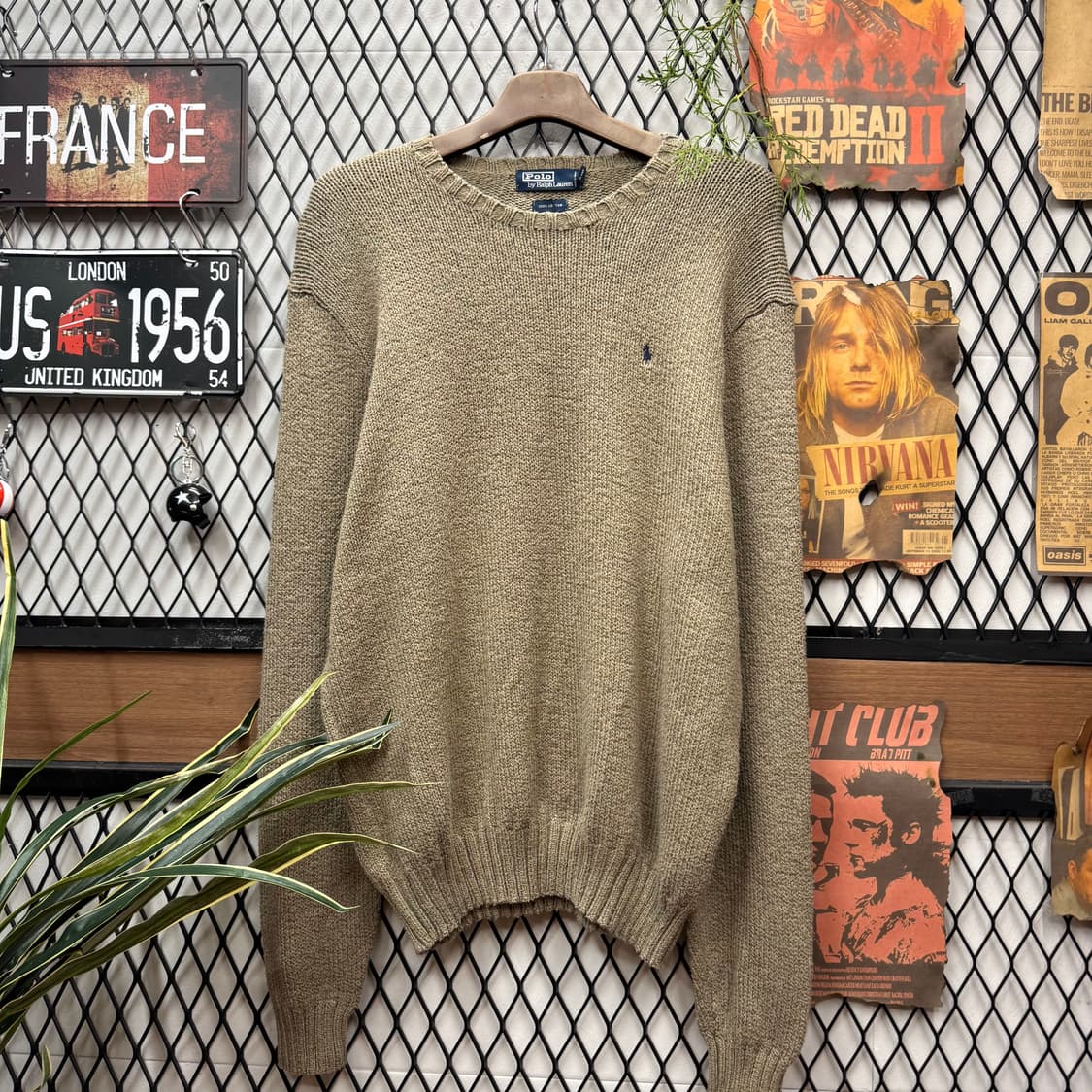 폴로 랄프로렌 니트 스웨터 네이비 포니 로고 포인트 라이트 카키 상품이미지1
