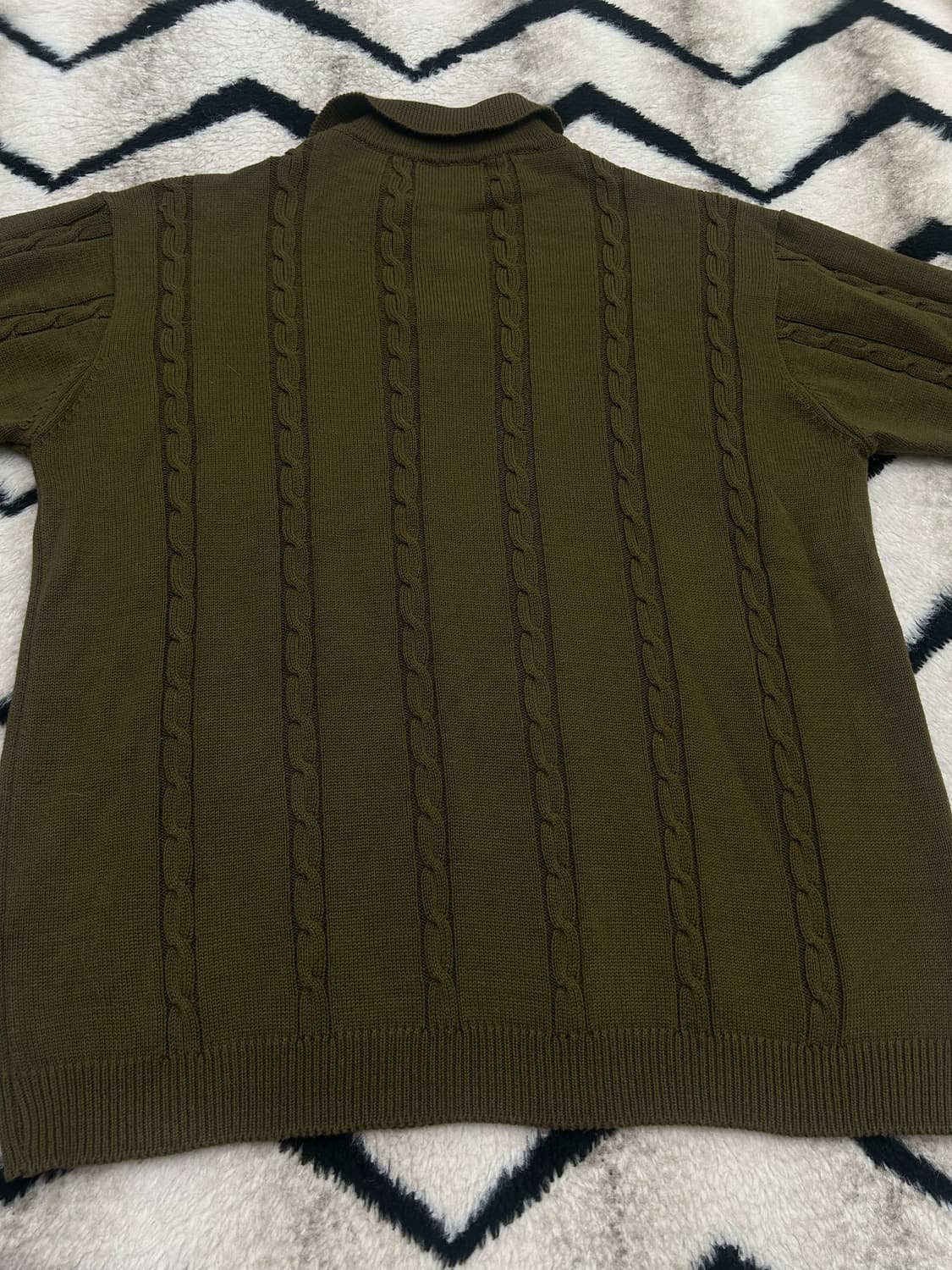 [M]엑스톤즈 오버핏 꽈배기 카라 반팔니트/카키 상품이미지4