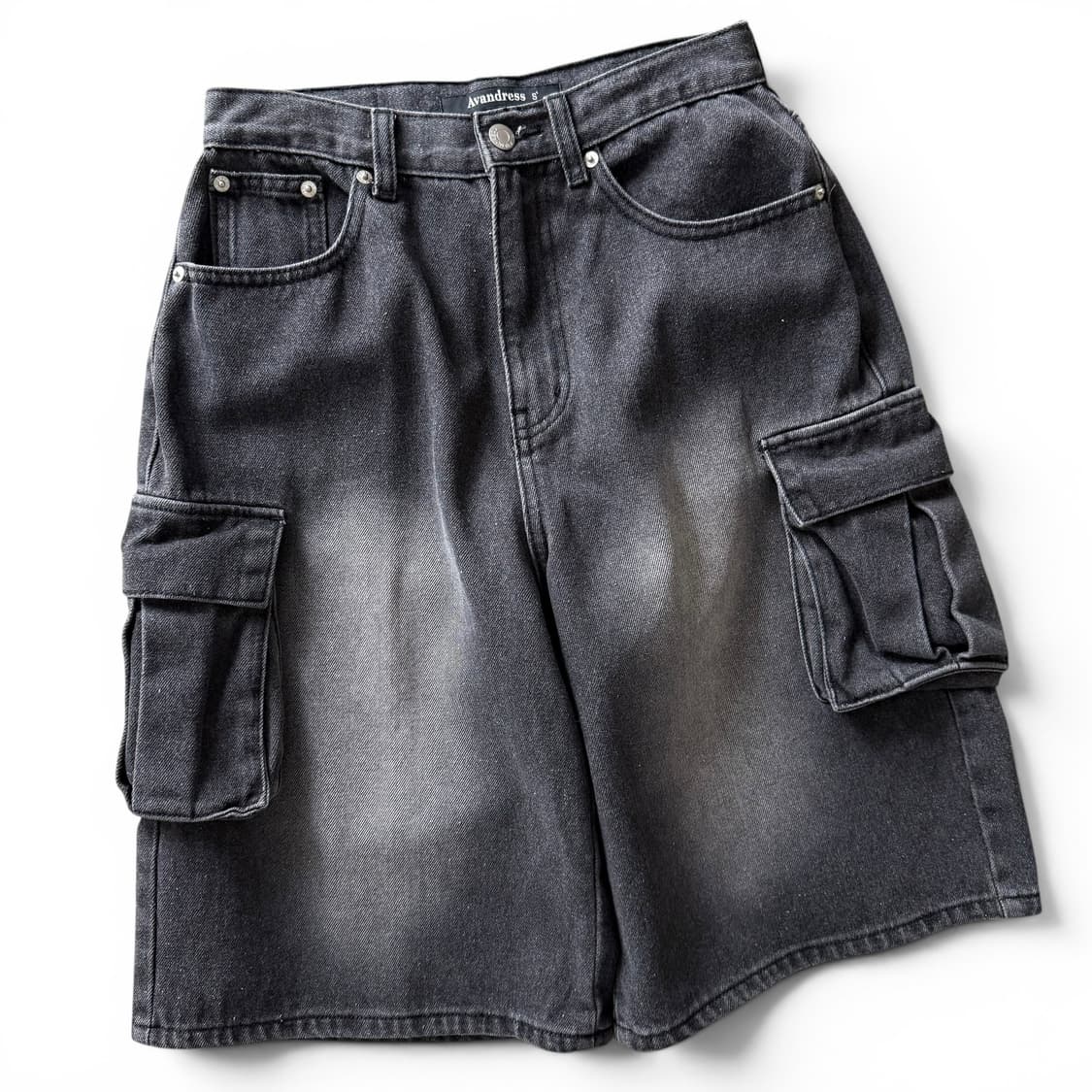 Avandress Black Washed Denim Cargo Short 상품이미지2