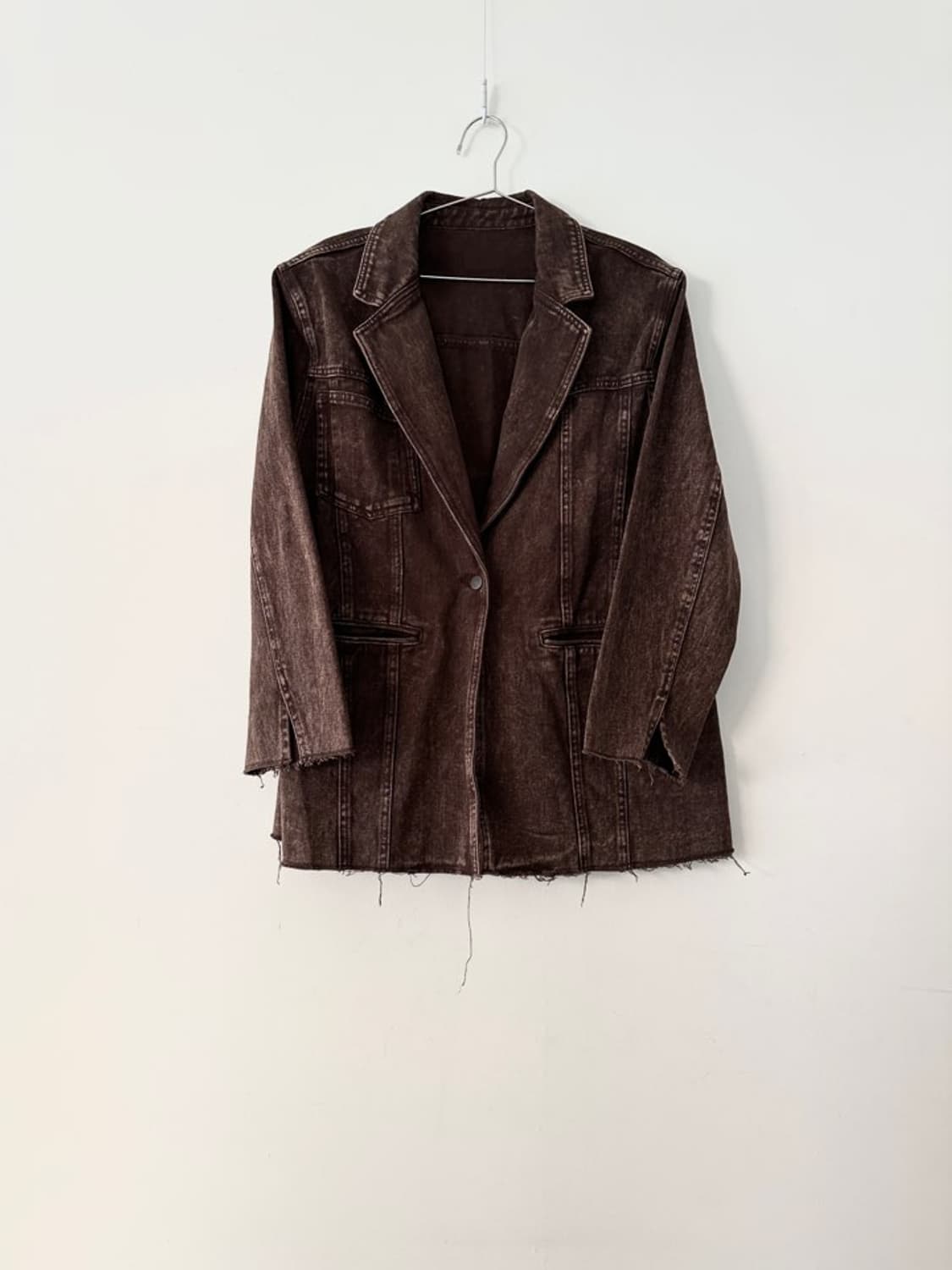 Trim detail pocket denim jacket / brown 상품이미지1