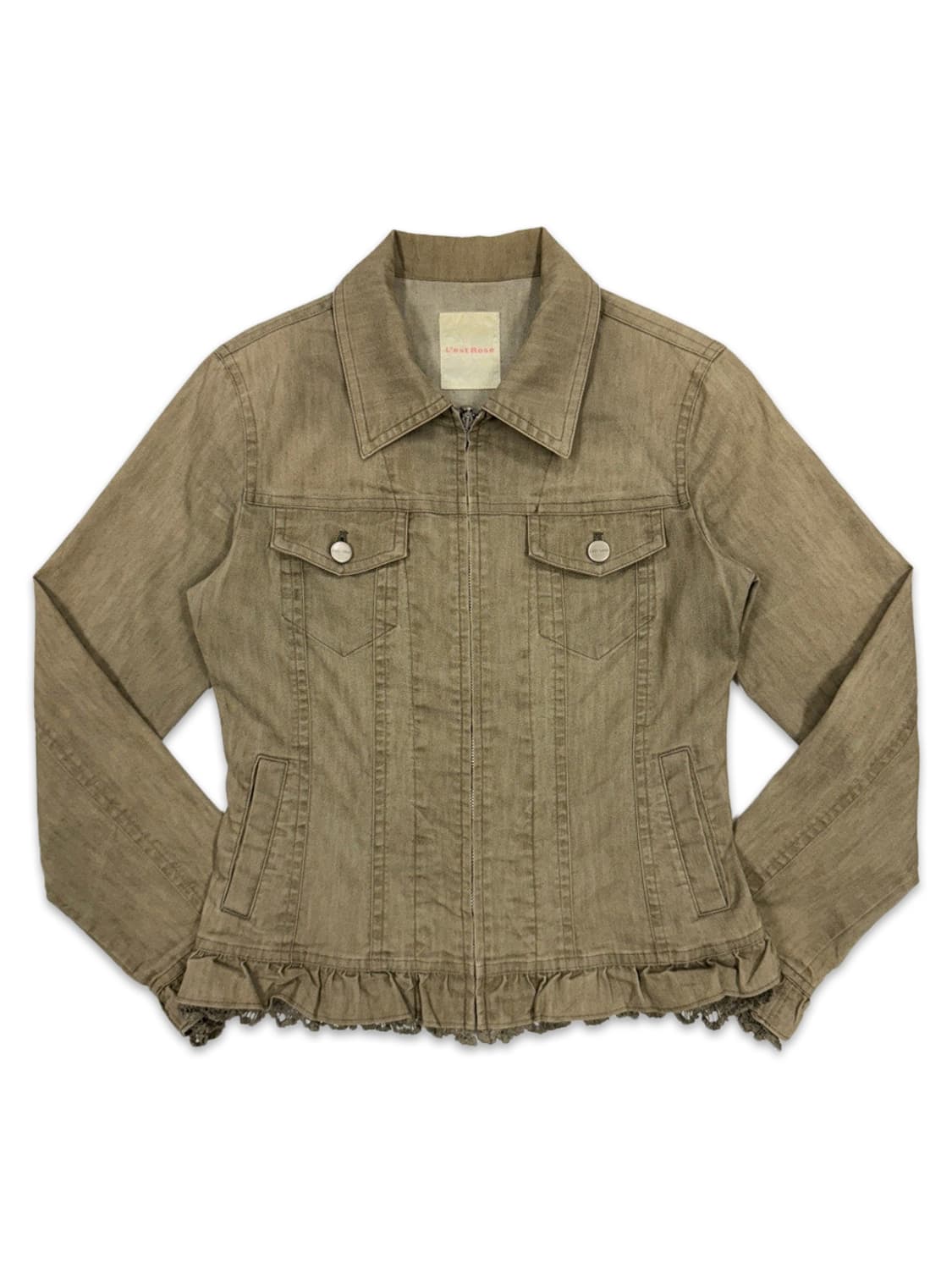 빈티지 L'est rose 라이트 카키 브라운 모리 레이스 집업 자켓 상품이미지1