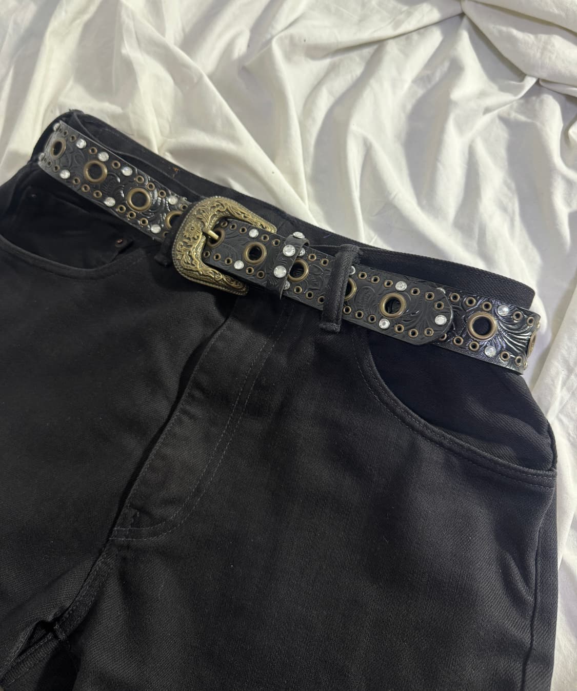 빈티지 크리스탈 엠보 레더 웨스턴 벨트 y2k 상품이미지2