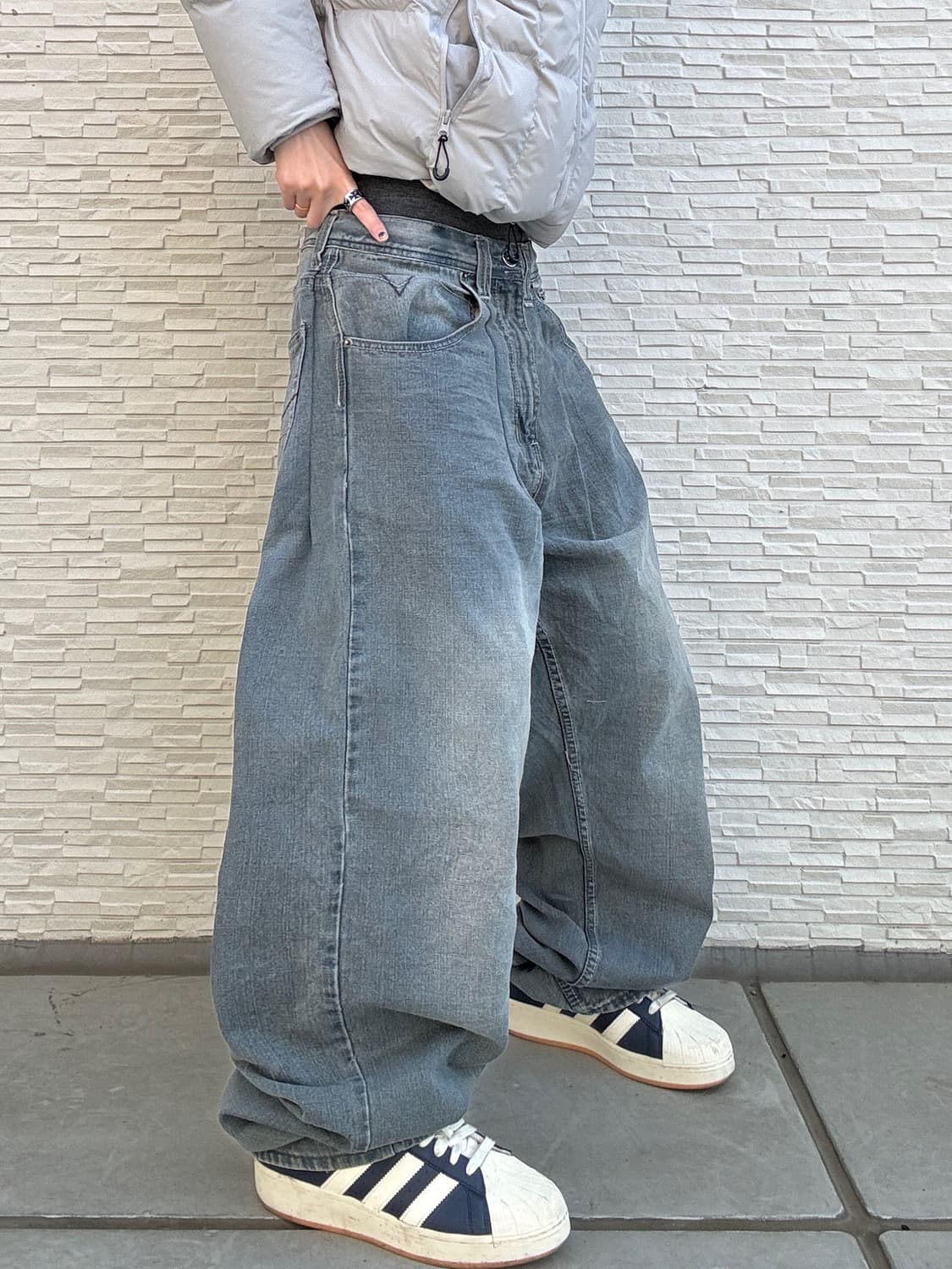 90s ROYAL BLUE 올드스쿨 그레이 오버 와이드 데님 팬츠 상품이미지2