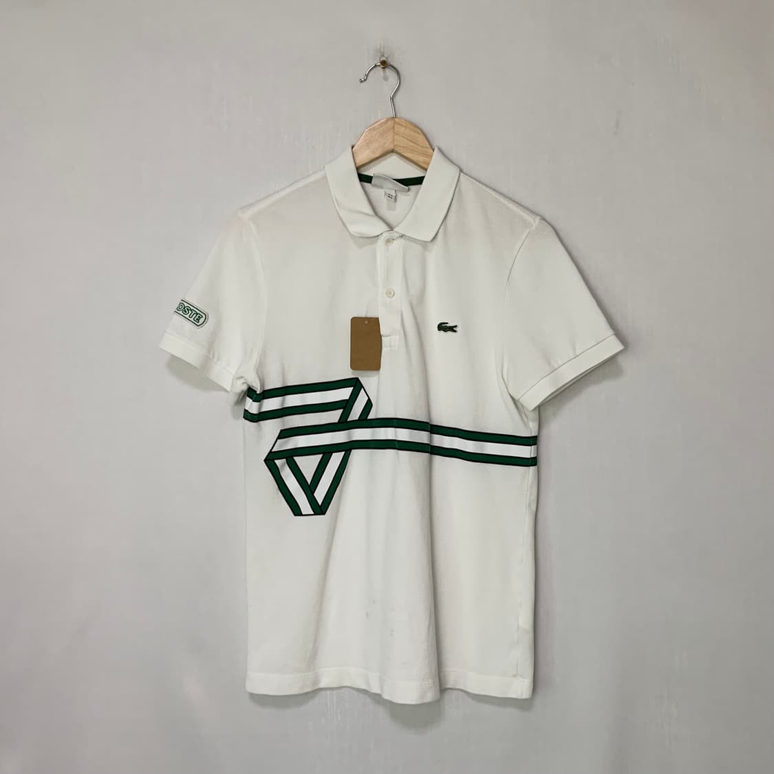라코스테 화이트 그린 반팔 폴로티 카라 티셔츠 남성 S 남녀공용 상품이미지1