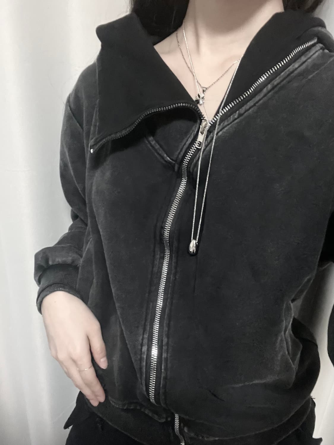 빈티지 하이넥 워싱 투웨이 후드집업 상품이미지4