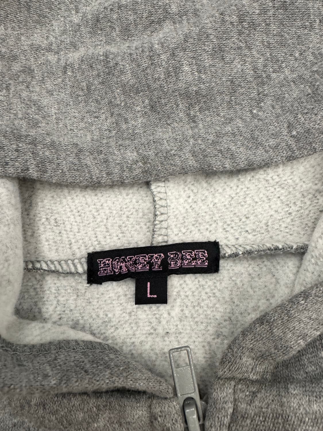 L)Honey bee 빈티지 프린팅 그레이 후드집업 상품이미지3