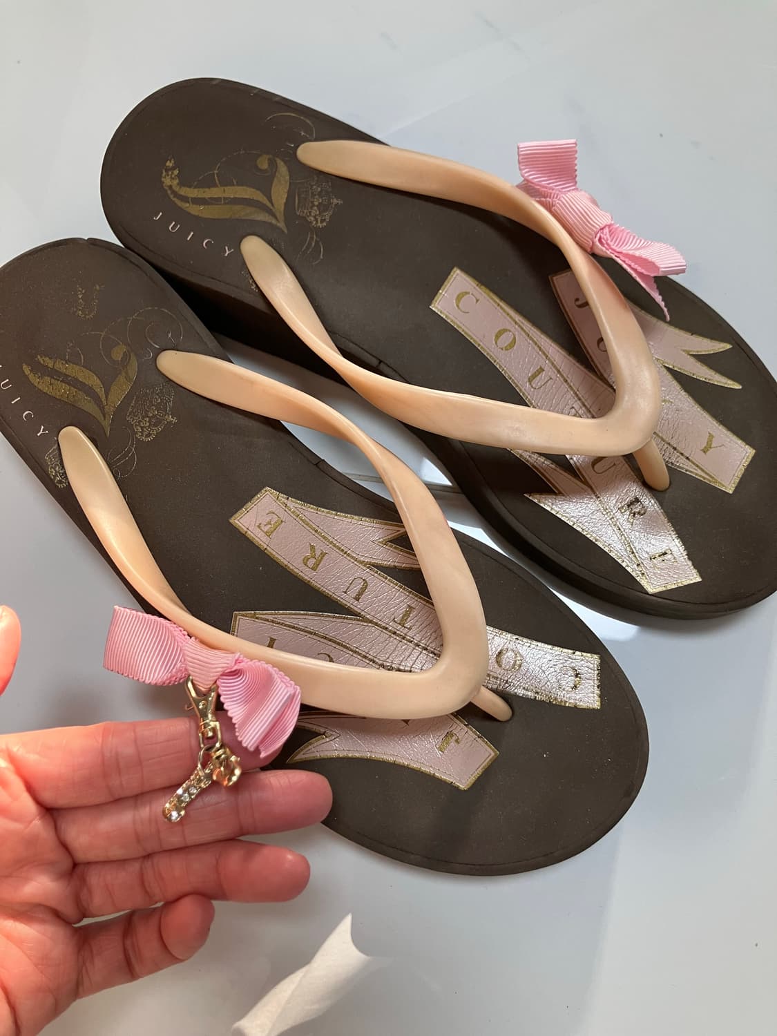 레어템 쥬시 꾸뛰르 Y2K 웨지힐 통굽 샌들 쪼리 브라운 핑크 6 상품이미지2