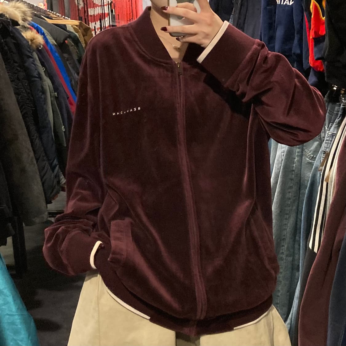 [IM] 션존 버건디 벨벳 블루종 집업 자켓 상품이미지3