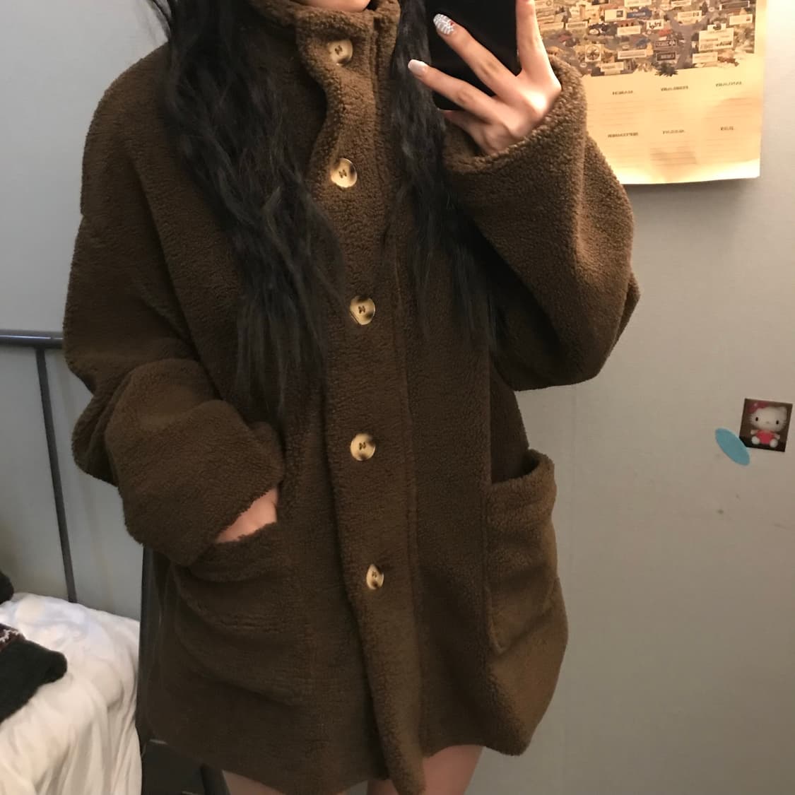 Vintage 모리걸 라떼갸루 브라운 하이넥 뽀글이 자켓 상품이미지2